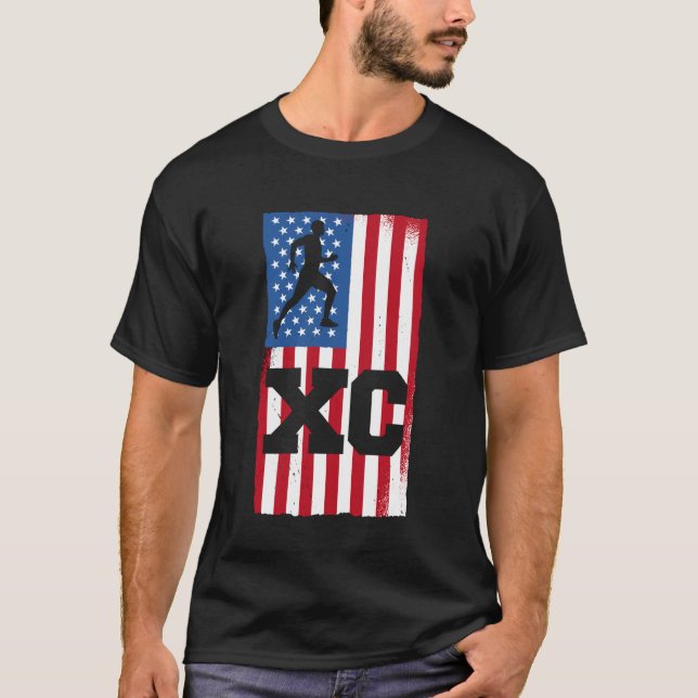 T-shirt XC Runner Patriotic American Flag Cross Country Ru (Devant)