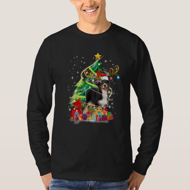 T-shirt Xmas Australian Shepherd Christmas Lights Santa Re (Devant)