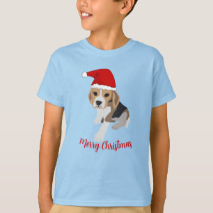 T-SHIRT XMAS BEAGLE PUPPING CHIEN EN ROUGE SANTA HAT NOËL