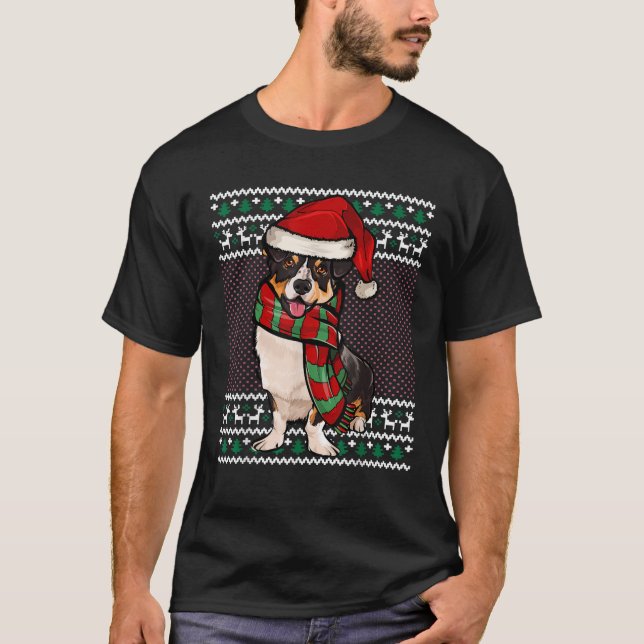 T-shirt Xmas Cardigan Welsh Corgi Dog Santa Hat Ugly Chris (Devant)