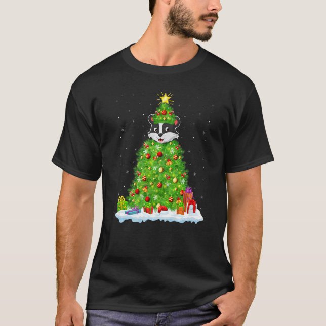 T-shirt Xmas Decorations Lights Santa Badger Christmas Tre (Devant)