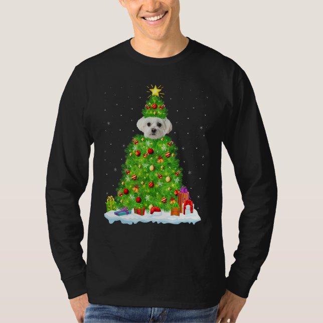 T-shirt Xmas Decorations Lights Santa Maltese Dog Christma (Devant)