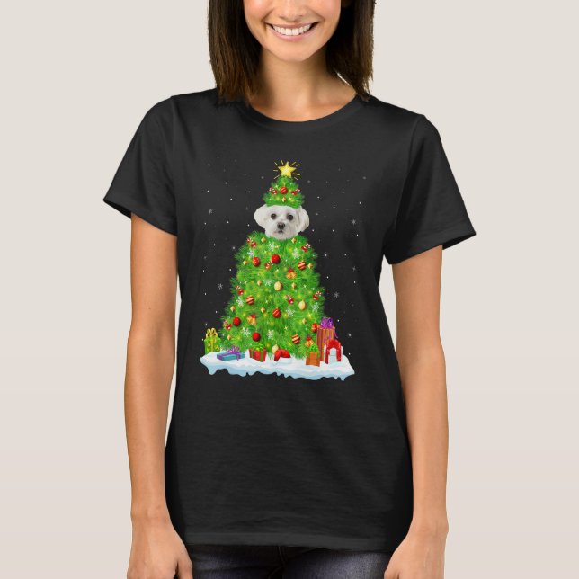 T-shirt Xmas Decorations Lights Santa Maltese Dog Christma (Devant)