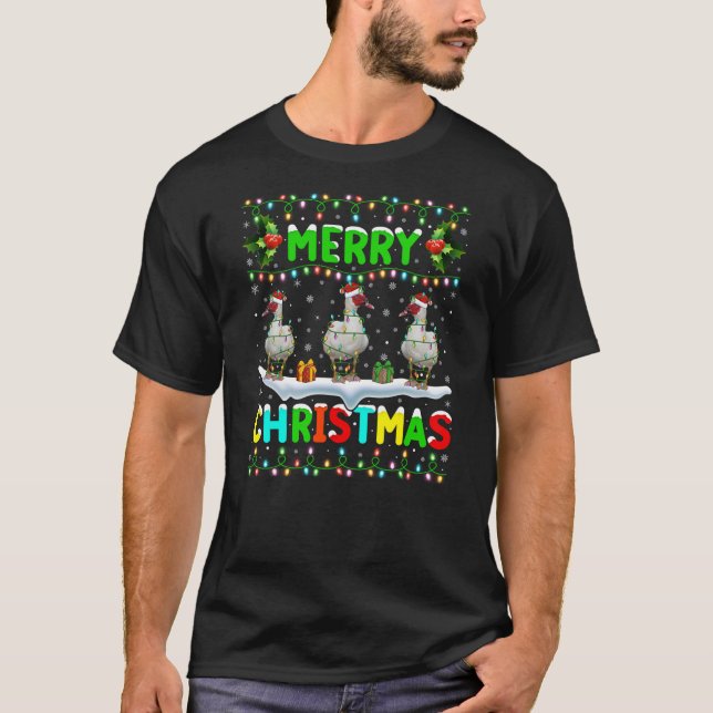 T-shirt Xmas Duck Bird Lighting Santa Merry Christmas Musc (Devant)