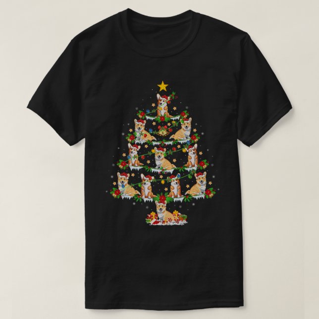 T-shirt Xmas éclaire le corgi gallois arbre de Noël1868 (Design devant)