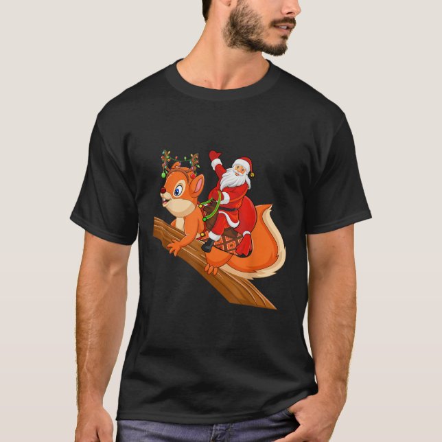 T-shirt Xmas Family Matching Funny Santa Riding Squirrel C (Devant)