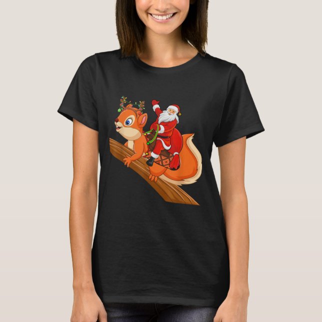 T-shirt Xmas Family Matching Funny Santa Riding Squirrel C (Devant)