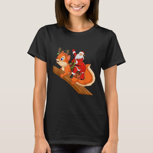 T-shirt Xmas Family Matching Funny Santa Riding Squirrel C (Devant)