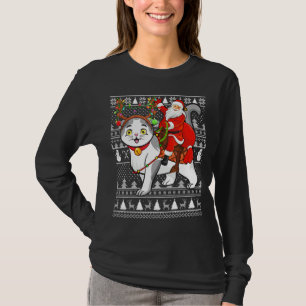 T-shirt Xmas Funny Père Noël Riding Scottish Fold Chat Ugl
