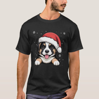 T-shirt Xmas German Shepherd Dog Wearing Santa Hat Pet Ani