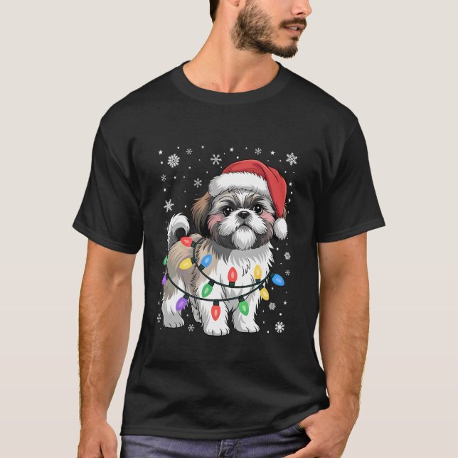T-shirt Xmas Holiday Light Santa Funny Shih Tzu Dog Christ (Devant)