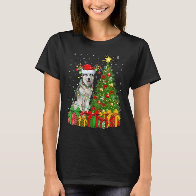 T-shirt Xmas Holiday Lights Santa Alaskan Malamute Dog Chr (Devant)