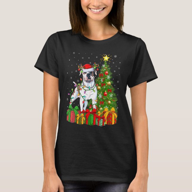 T-shirt Xmas Holiday Lights Santa American Bulldog Christm (Devant)