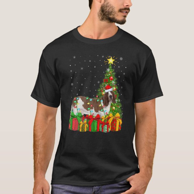 T-shirt Xmas Holiday Lights Santa Basset Hound Dog Christm (Devant)