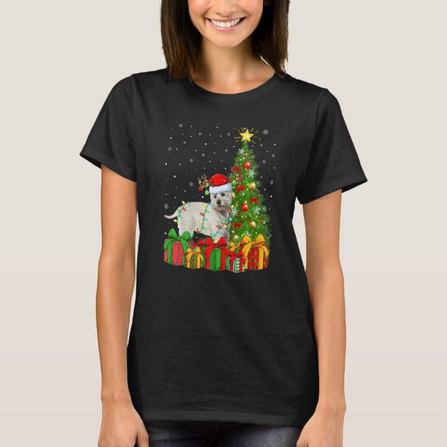 T-shirt Xmas Holiday Lights Santa Westie Dog Christmas Tre (Devant)