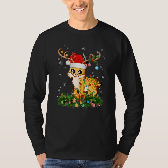 T-shirt Xmas Holiday Reindeer Hat Santa Bobcat Christmas   (Devant)