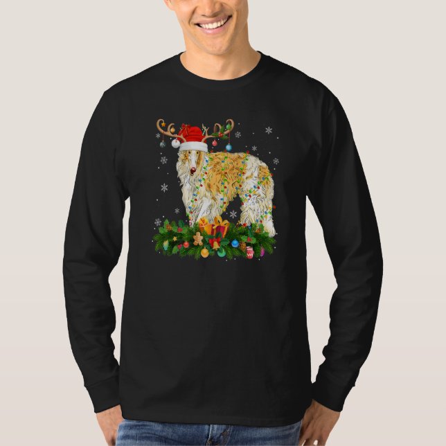 T-shirt Xmas Holiday Reindeer Hat Santa Borzoi Dog Christm (Devant)