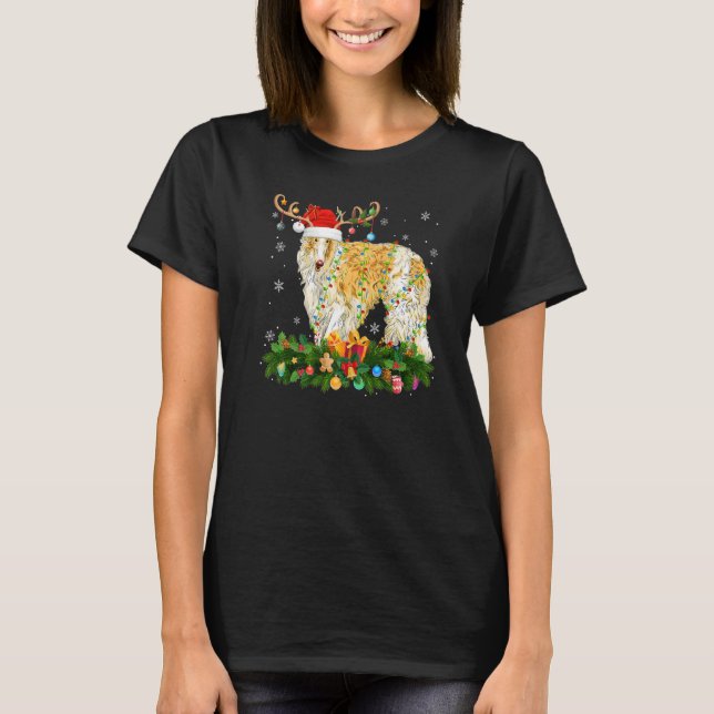 T-shirt Xmas Holiday Reindeer Hat Santa Borzoi Dog Christm (Devant)