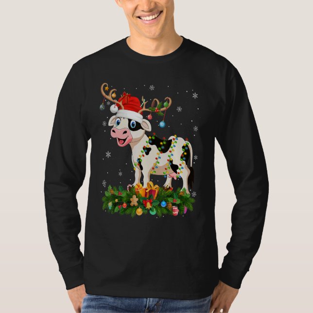 T-shirt Xmas Holiday Reindeer Hat Santa Cattle Christmas (Devant)