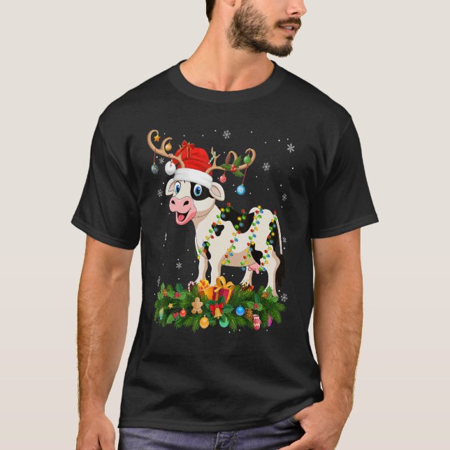 T-shirt Xmas Holiday Reindeer Hat Santa Cattle Christmas (Devant)
