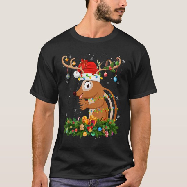T-shirt Xmas Holiday Reindeer Hat Santa Chipmunk Christmas (Devant)