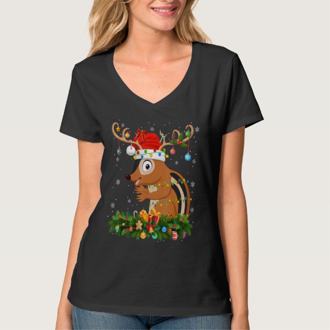 T-shirt Xmas Holiday Reindeer Hat Santa Chipmunk Christmas (Devant)