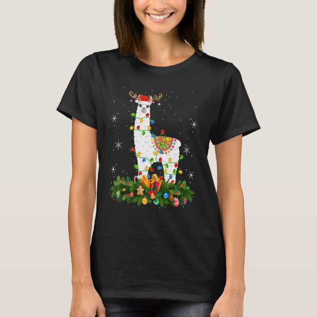 T-shirt Xmas Holiday Reindeer Hat Santa Llama Christmas (Devant)