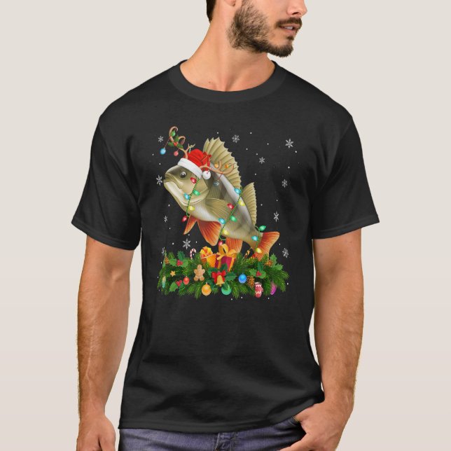 T-shirt Xmas Holiday Reindeer Hat Santa Perch Fish Christm (Devant)