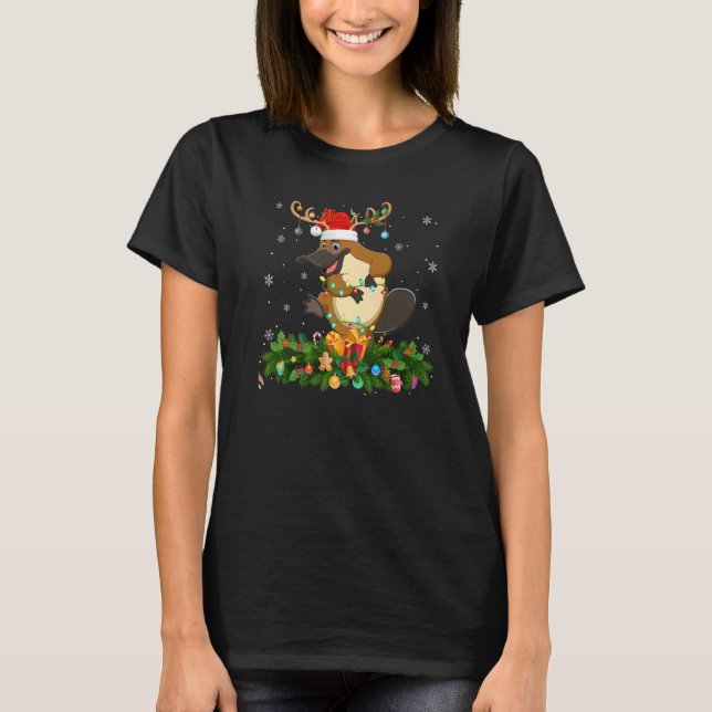 T-shirt Xmas Holiday Reindeer Hat Santa Platypus Christmas (Devant)