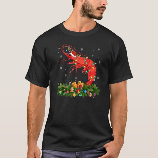 T-shirt Xmas Holiday Reindeer Hat Santa Shrimp Fish Christ (Devant)