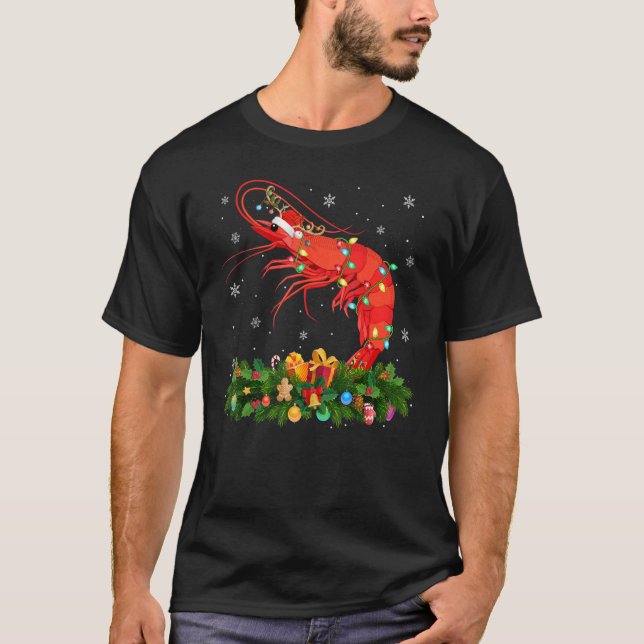 T-shirt Xmas Holiday Reindeer Hat Santa Shrimp Fish Christ (Devant)