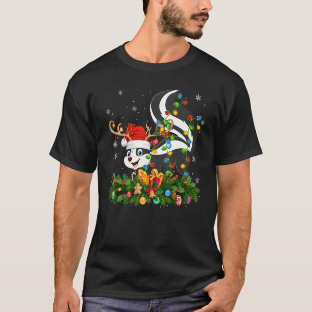 T-shirt Xmas Holiday Reindeer Hat Santa Skunk Christmas (Devant)