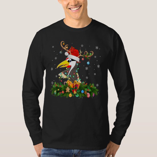 T-shirt Xmas Holiday Reindeer Hat Santa Woodpecker Bird Ch (Devant)