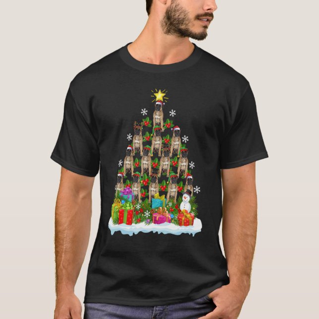 T-shirt Xmas Holiday  Santa Bullmastiff Dog Christmas Tree (Devant)