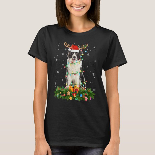 T-shirt Xmas Holiday Santa Hat Australian Shepherd Dog Chr (Devant)