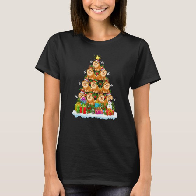 T-shirt Xmas Holiday  Santa Pomeranian Dog Christmas Tree (Devant)