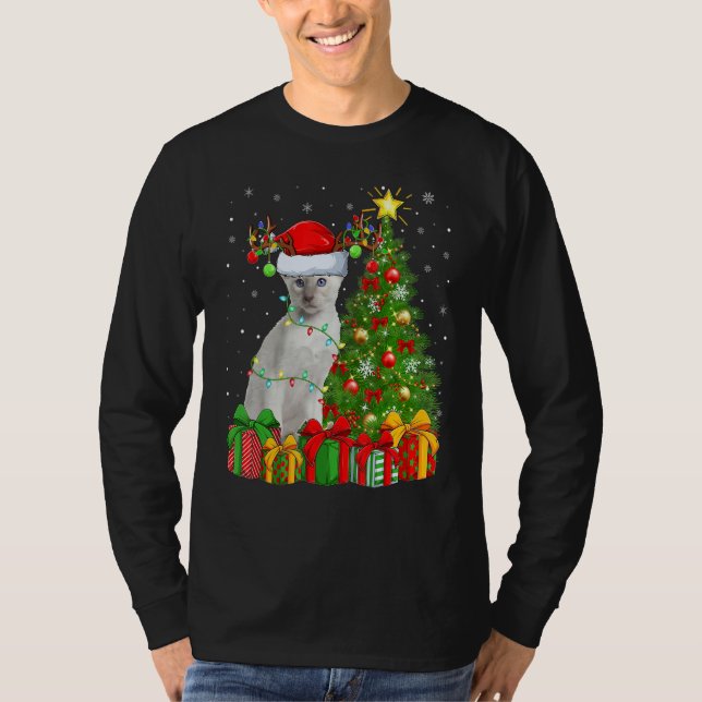 T-shirt Xmas Holiday Santa Siamese Cat Christmas Tree (Devant)