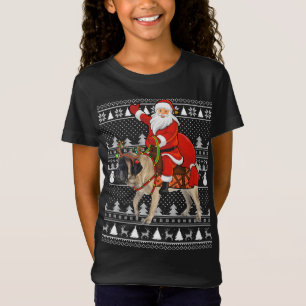 T-Shirt Xmas Holiday Ugly Père Noël équitation Français Ma