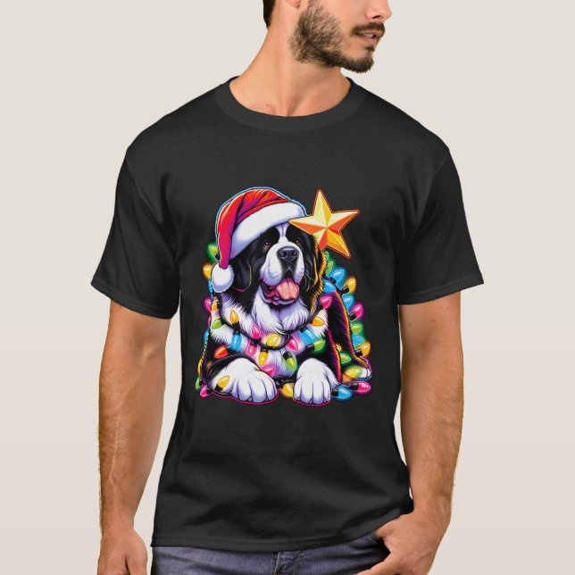 T-shirt Xmas Landseer Newfoundland Dog Tangled Christmas L (Devant)