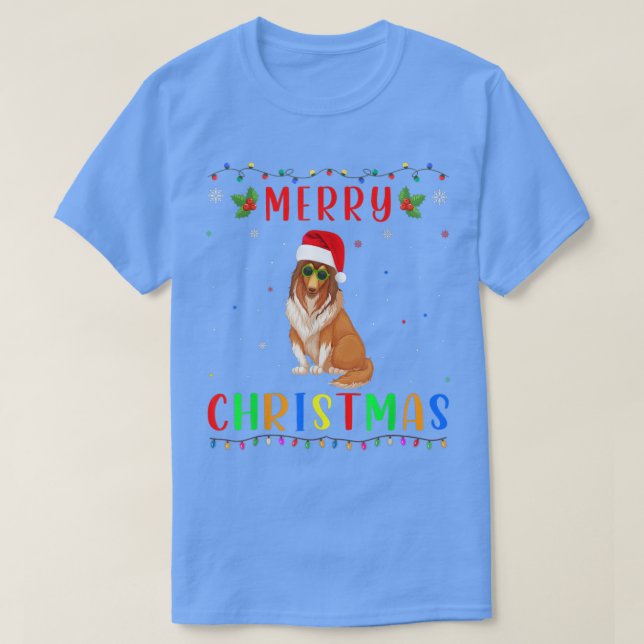 T-shirt Xmas Light Rough Collie Design Chien Correspondant (Design devant)