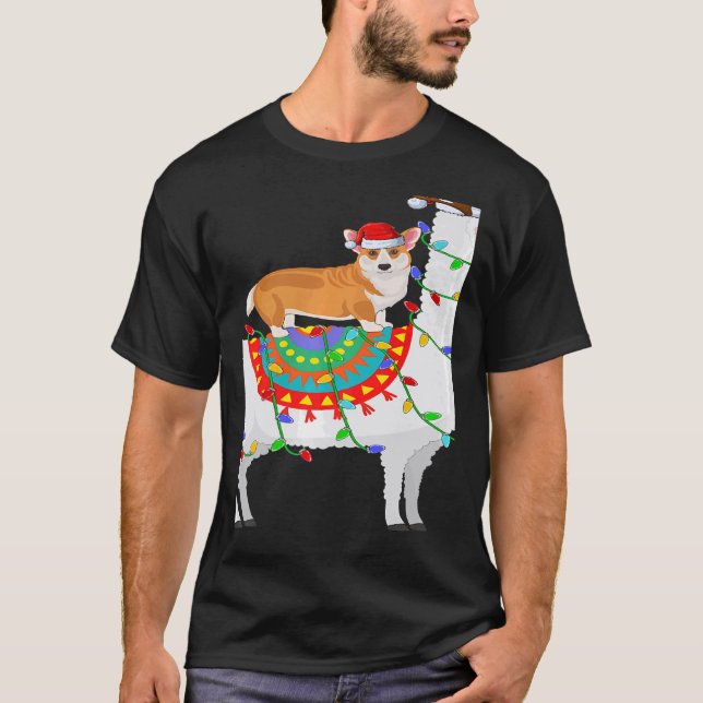 T-shirt Xmas Lighting Corgi Dog Riding Llama Christmas (Devant)