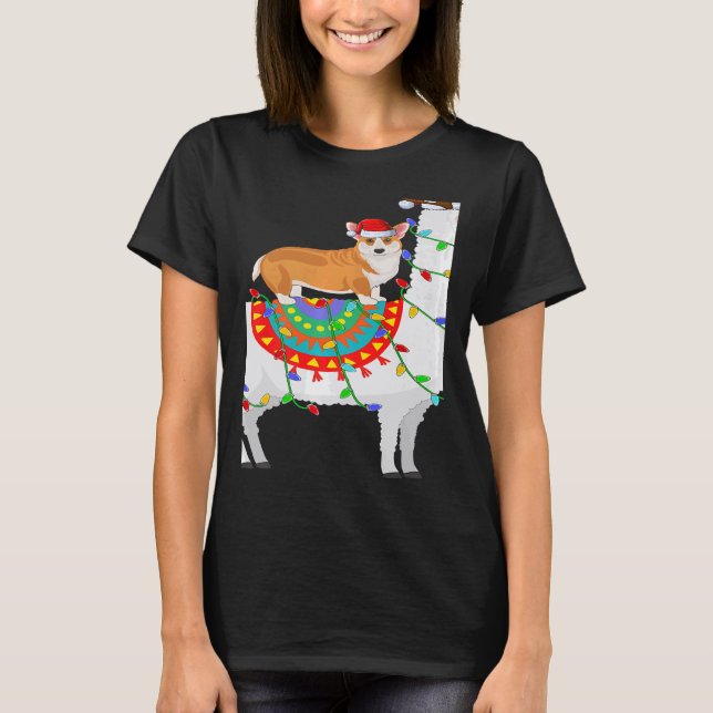 T-shirt Xmas Lighting Corgi Dog Riding Llama Christmas (Devant)