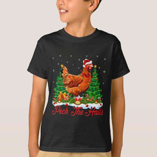 T-shirt Xmas Lighting Santa Hat Chicken Christmas Tree  (Devant)