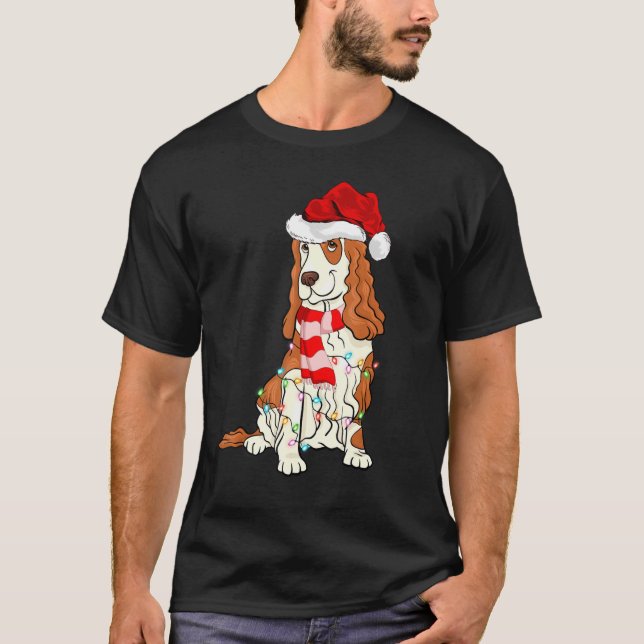T-shirt Xmas Lighting Santa Hat Cocker Spaniel Christmas (Devant)