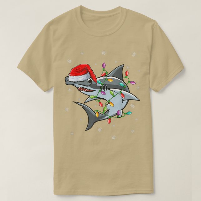T-shirt Xmas Lighting Santa Hat Hammerhead Shark Christmas (Design devant)