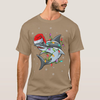 T-shirt Xmas Lighting Santa Hat Hammerhead Shark Christmas