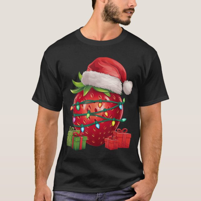 T-shirt Xmas Lighting Santa Hat Strawberry Christmas  (Devant)