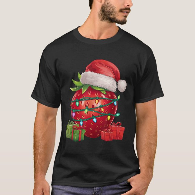 T-shirt Xmas Lighting Santa Hat Strawberry Christmas  (Devant)