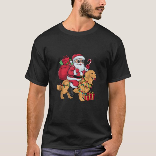 T-shirt Xmas Lighting Santa Riding Golden Retriever Dog Ch (Devant)