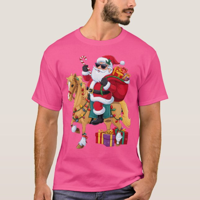 T-shirt Xmas Lighting Santa Riding Horse Christmas (Devant)